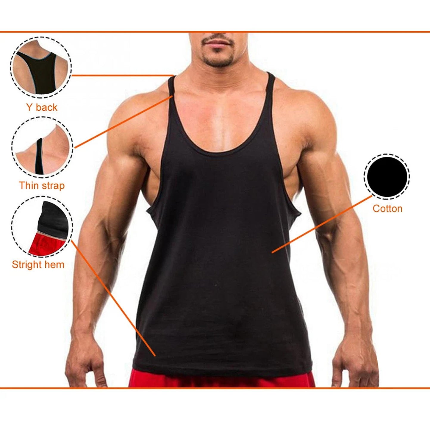 Mens Muscle Tank Top Sleeveless Sport Singlet Vest - Black