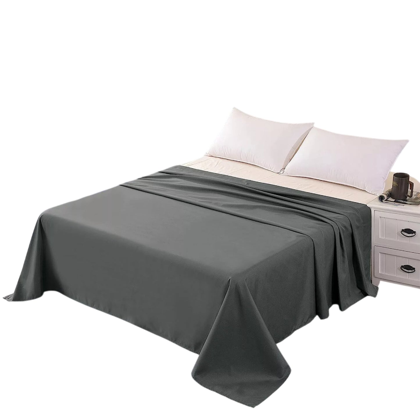 Hotel Ultra Soft Flat Sheet 2200TC Single Double Queen Super King - Dark Grey