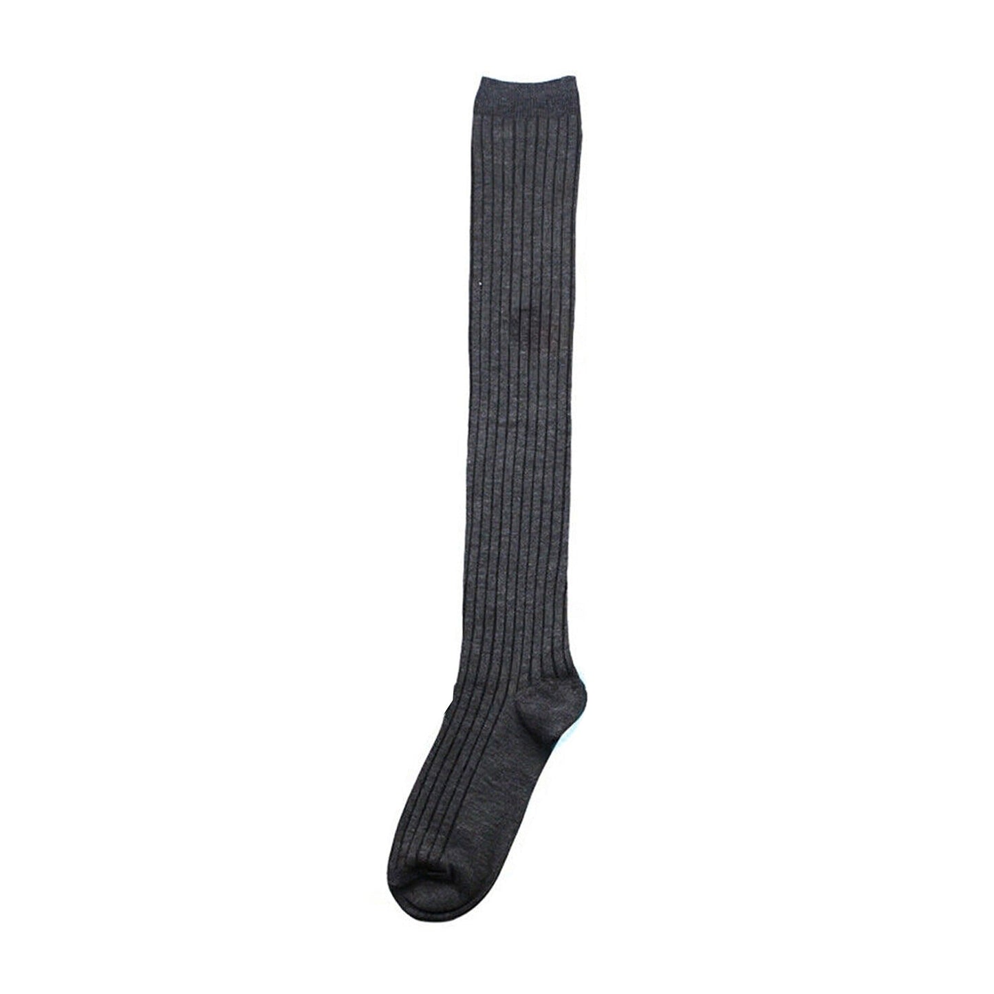 Solid Color Thigh High Socks Cable Knit - Dark Grey