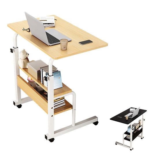 Height Adjustable Mobile Laptop Desk 2 Tier Portable Storage Table