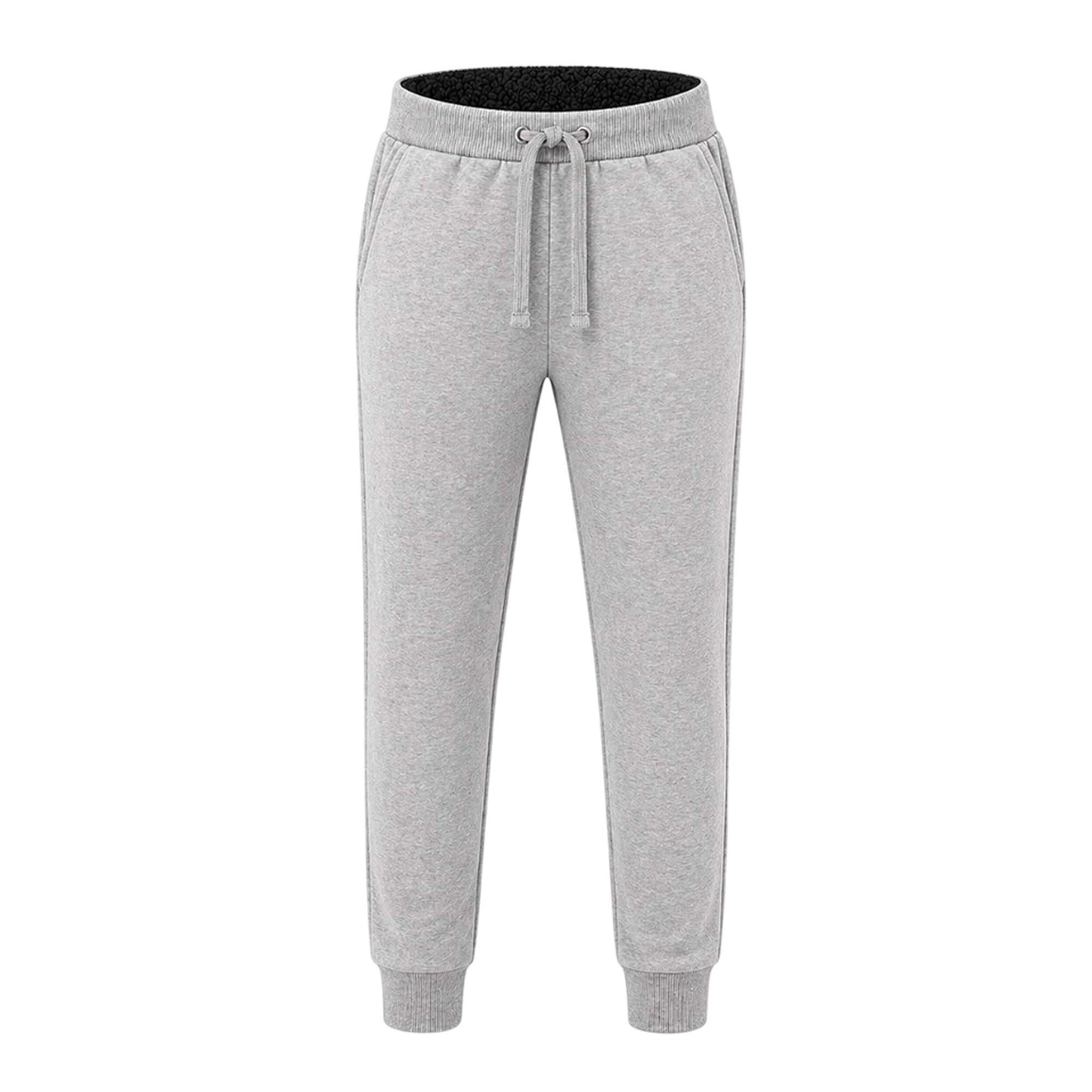 Grey Unisex Sherpa Fleece Lined Track Pants with Cuffed Legs