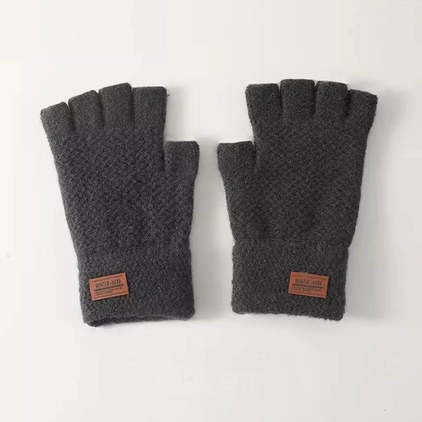 2x Winter Alpaca Wool Fingerless Gloves Thermal Mens Knitted Half Finger Mittens
