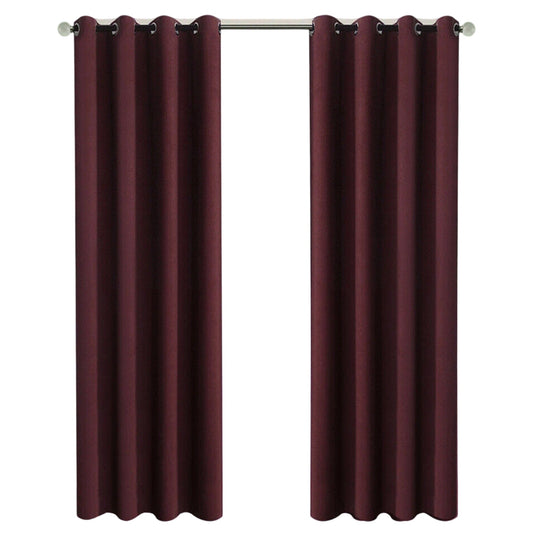2x Eyelet Blackout Curtains Blockout Drapes for Bedroom Window Pair - Red