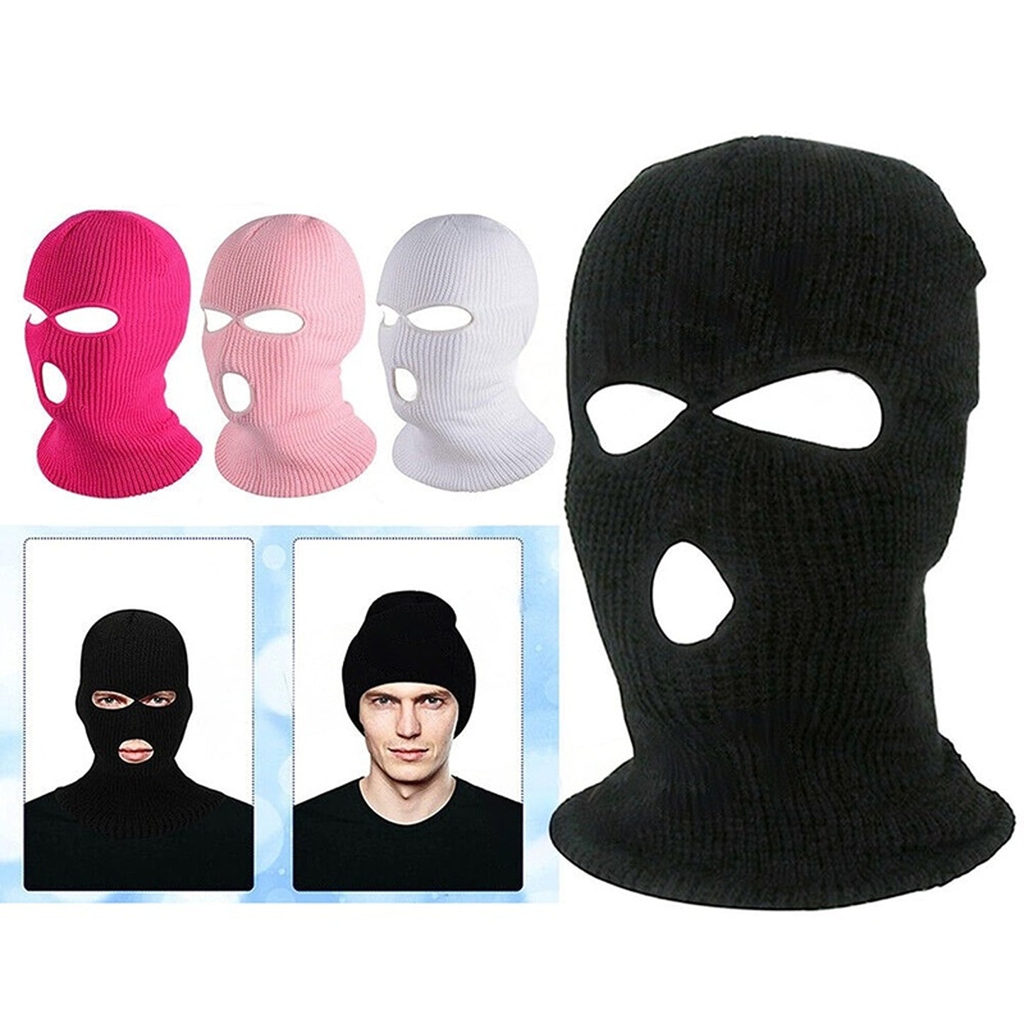 3-Hole Windproof Balaclava Mask Neck Warmer Ski Hat Fishing Tactical Hood