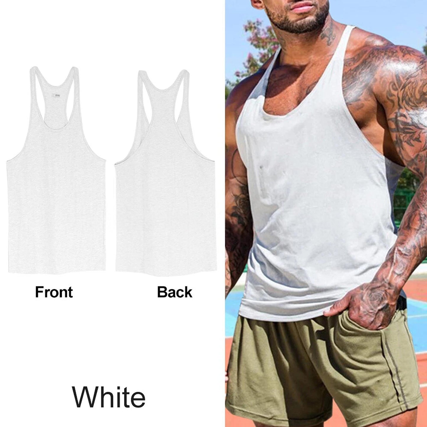 Mens Muscle Tank Top Sleeveless Sport Singlet Vest - White