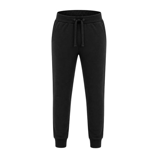 Black Unisex Sherpa Fleece Lined Track Pants with Cuffed Legs