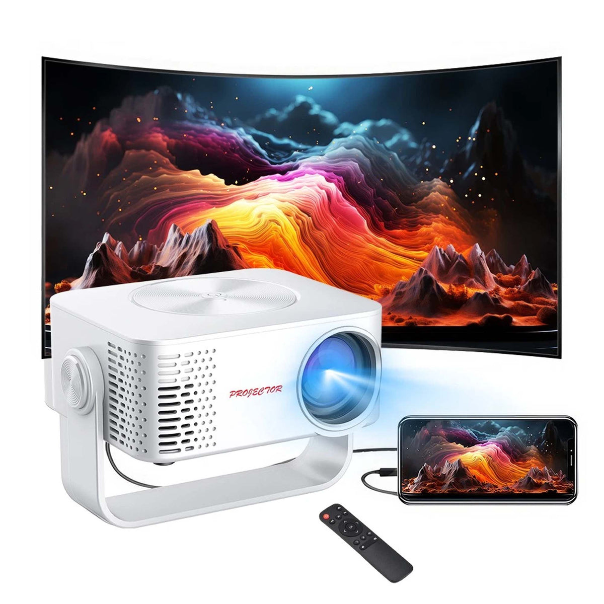 HD 1080p LED Projector with Auto Keystone HDMI USB and AUX Connection