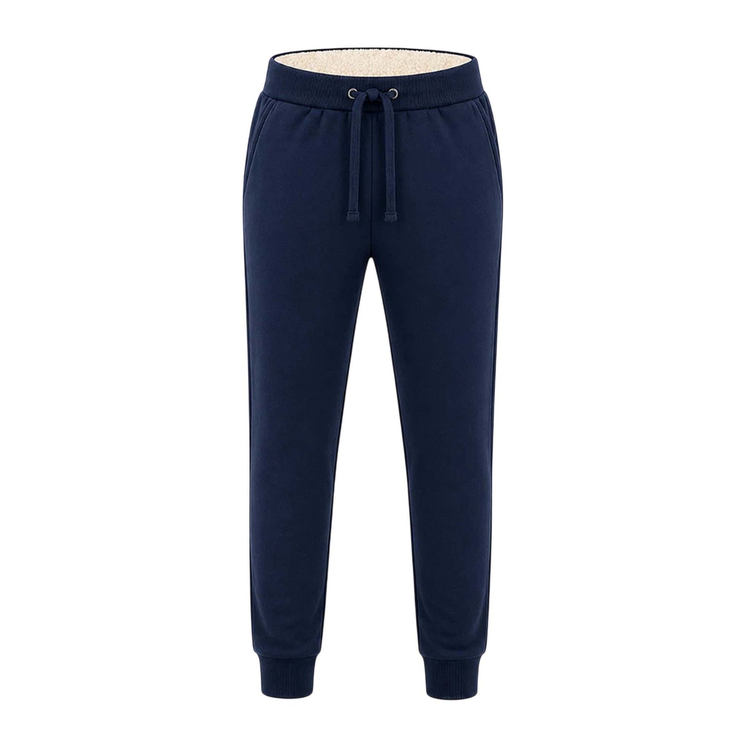 Navy Unisex Sherpa Fleece Lined Track Pants with Cuffed Legs