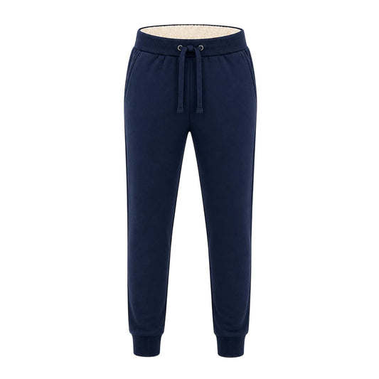 Navy Unisex Sherpa Fleece Lined Track Pants with Cuffed Legs