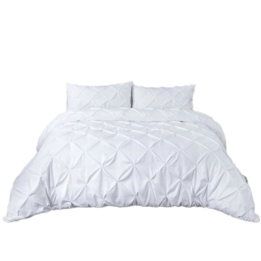 White Diamond Pleated Quilt Cover Bedding Set All Sizes