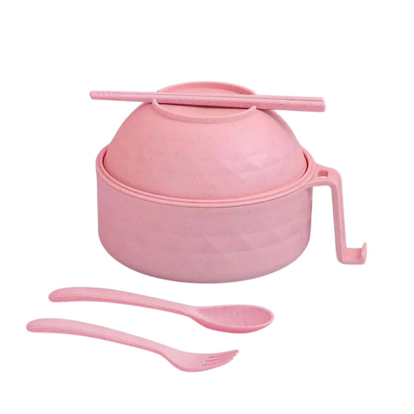 Pink Microwave Ramen Bowl Set with Chopsticks for Instant Noodles