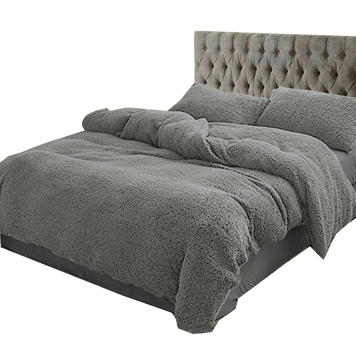 Teddy Bear Fleece Quilt Doona Duvet Cover Set - Grey