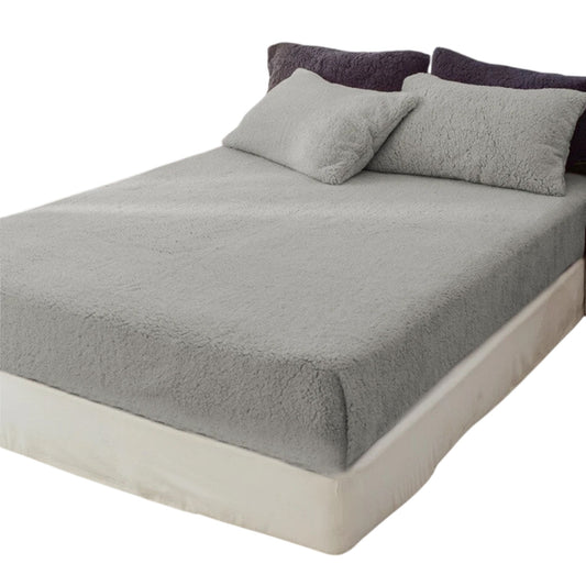 Soft Warm Fleece Fitted Sheet with Pillowcase Teddy Bear Fabric - Grey