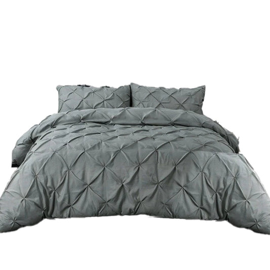 Grey Diamond Pleated Quilt Cover Bedding Set All Sizes