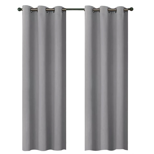 2x Eyelet Blackout Curtains Blockout Drapes for Bedroom Window Pair - Grey
