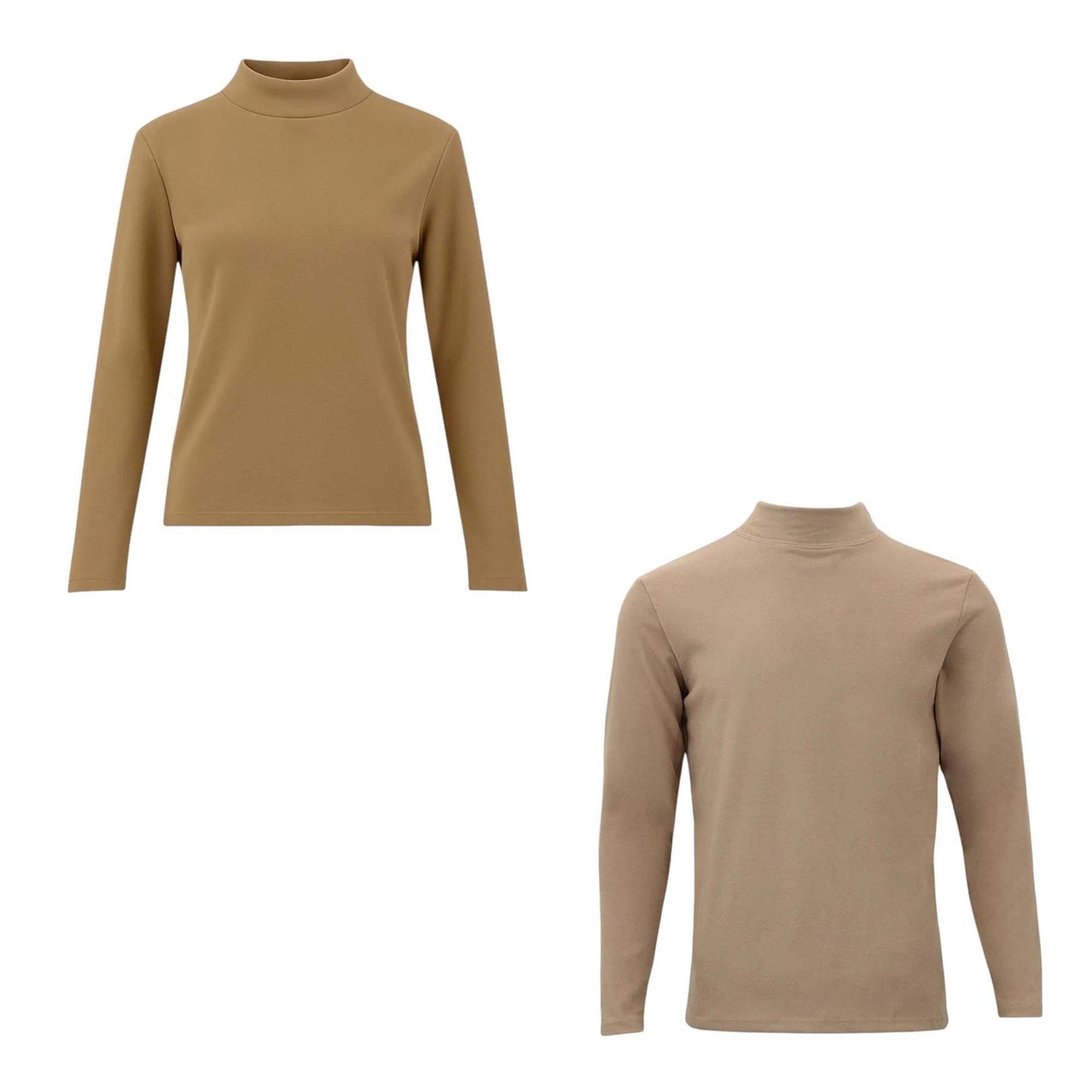 Beige Unisex Thermal Fleece Mock Neck Base Layer Top