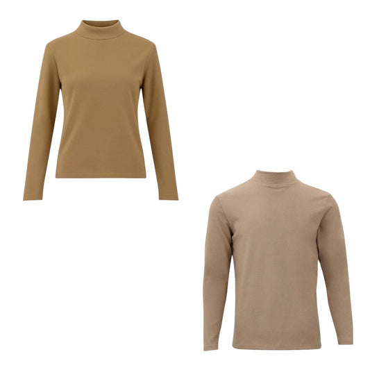 Beige Unisex Thermal Fleece Mock Neck Base Layer Top