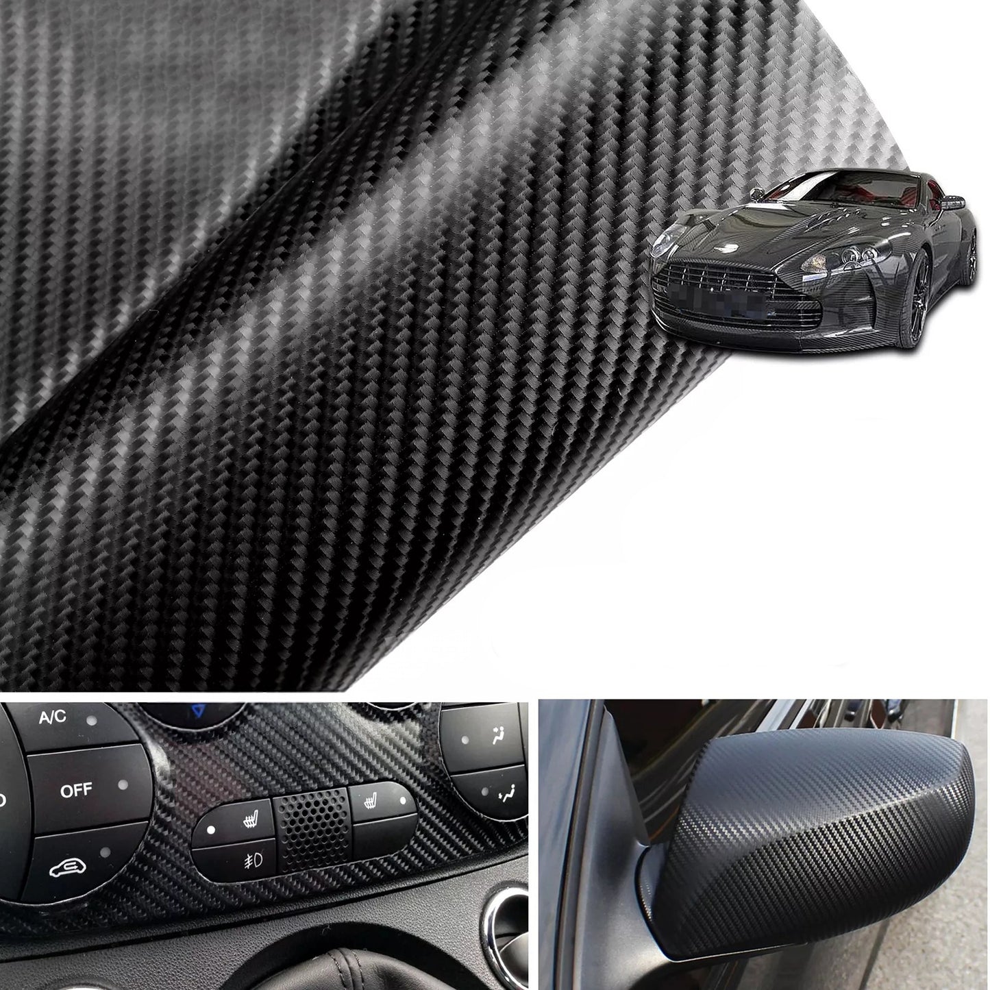 Carbon Fiber Vinyl Wrap 4D Gloss Black Air Release 50cm x 1.51m