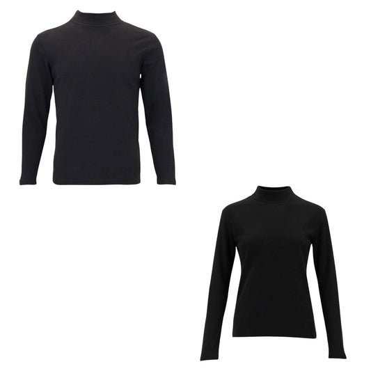 Black Unisex Thermal Fleece Mock Neck Base Layer Top