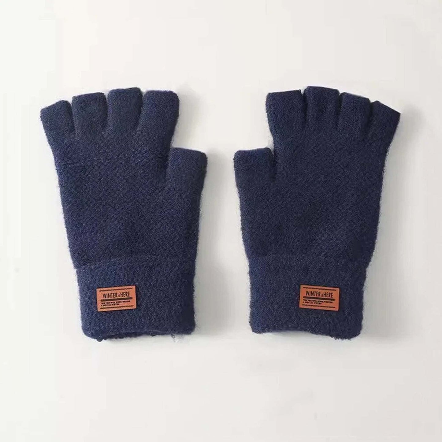 2x Winter Alpaca Wool Fingerless Gloves Thermal Mens Knitted Half Finger Mittens