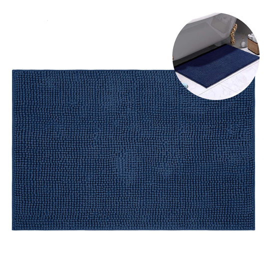 Navy Absorbent Quick Dry Bath Mat Soft Chenille Anti Slip Floor Mat