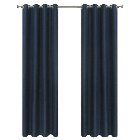 2x Eyelet Blackout Curtains Blockout Drapes for Bedroom Window Pair - Navy Blue