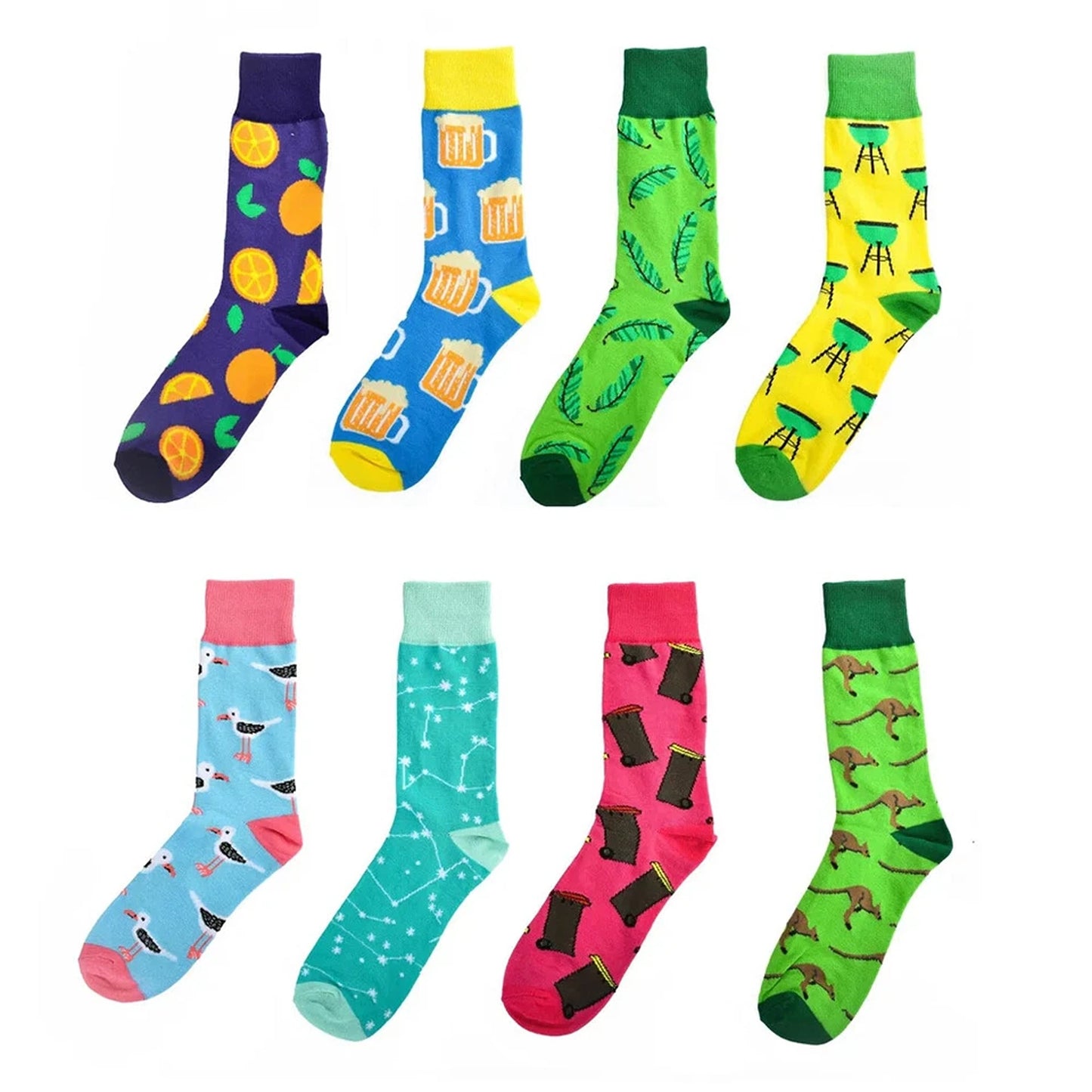 8x Novelty Fun Socks Unisex Cotton Happy Sox Crazy Crew Socks Men Women 5-13