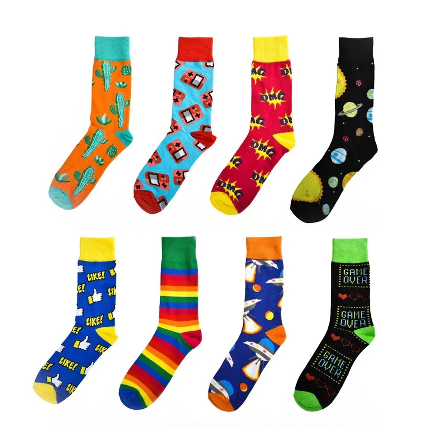 8x Novelty Fun Socks Unisex Cotton Happy Sox Crazy Crew Socks Men Women 5-13