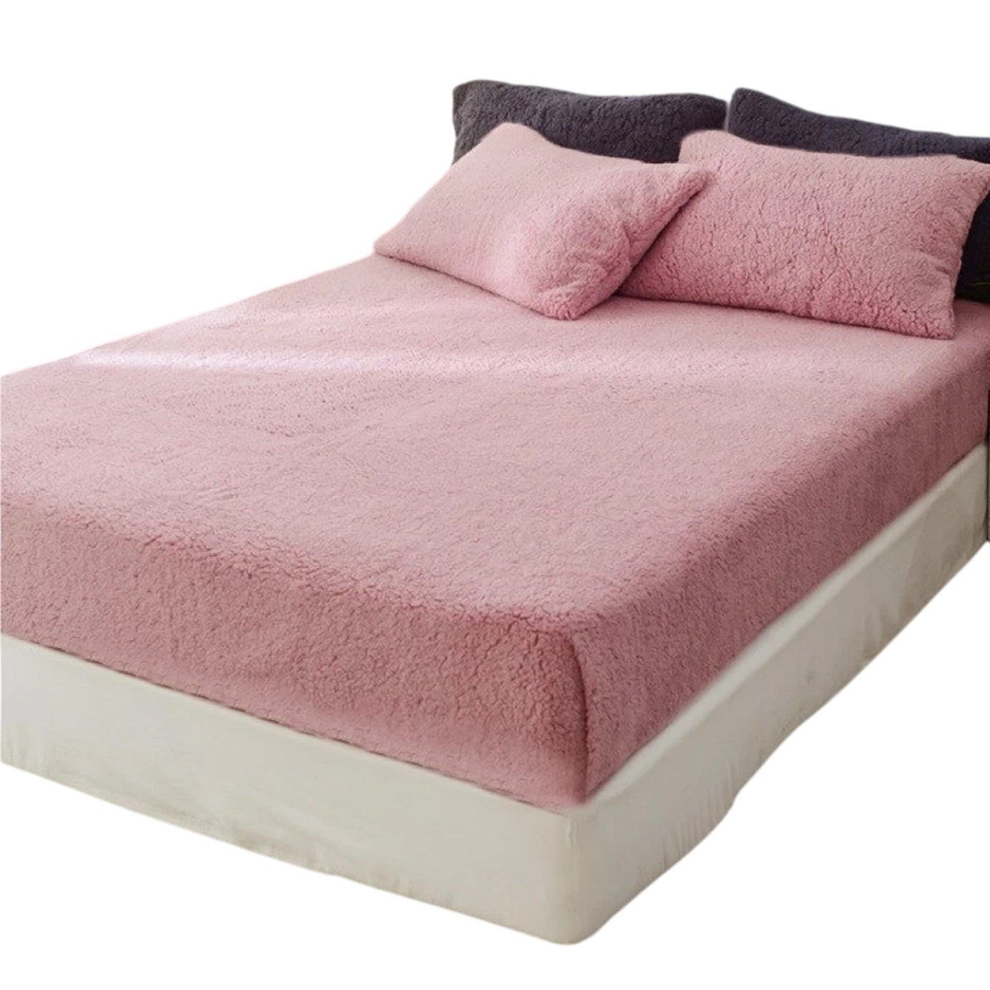 Soft Warm Fleece Fitted Sheet with Pillowcase Teddy Bear Fabric - Blush