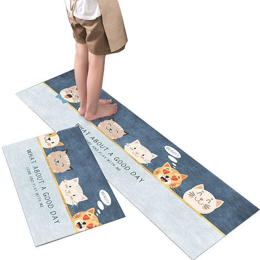Lovely Cat Head Kitchen Door Mat Machine Washable Floor Rug