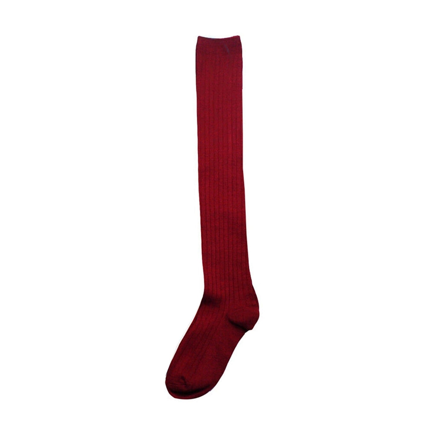 Solid Color Thigh High Socks Cable Knit - Wine Red