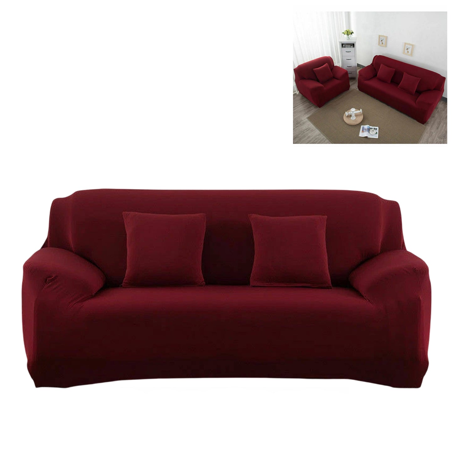 Stretch Sofa Slipcover Removable Couch Protector for 1 2 3 4 Seater - Wine Red