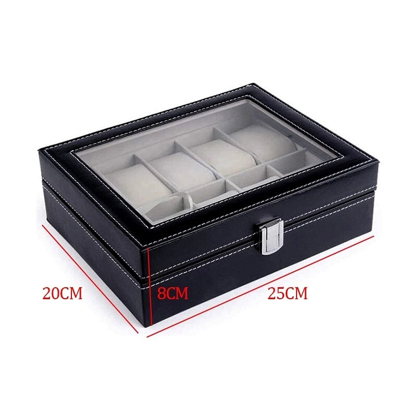 Leather Watch and Jewelry Storage Box with 10 Grids