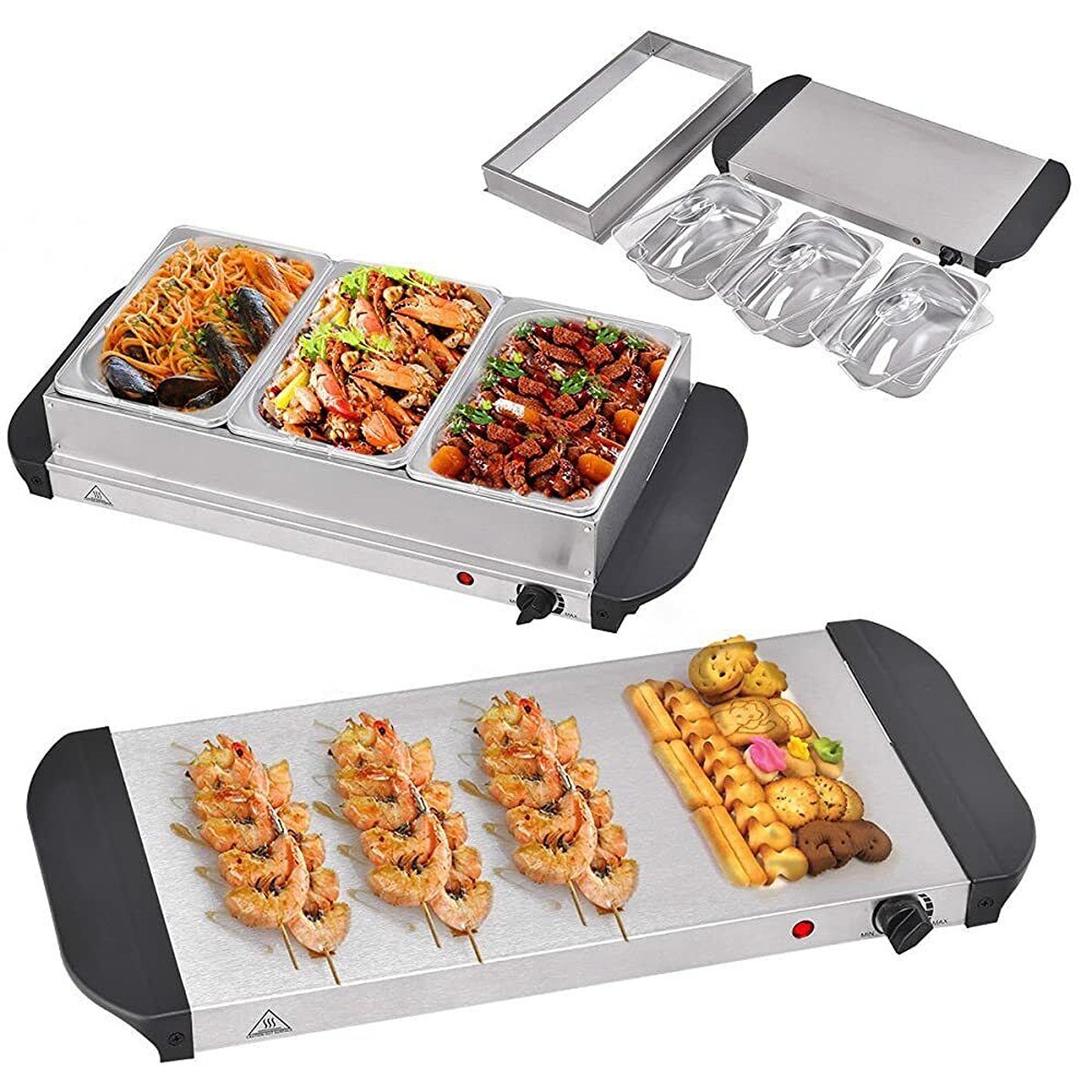 Electric Buffet Food Warmer 3 Tray 1.5L Stainless Steel Bain Marie Server