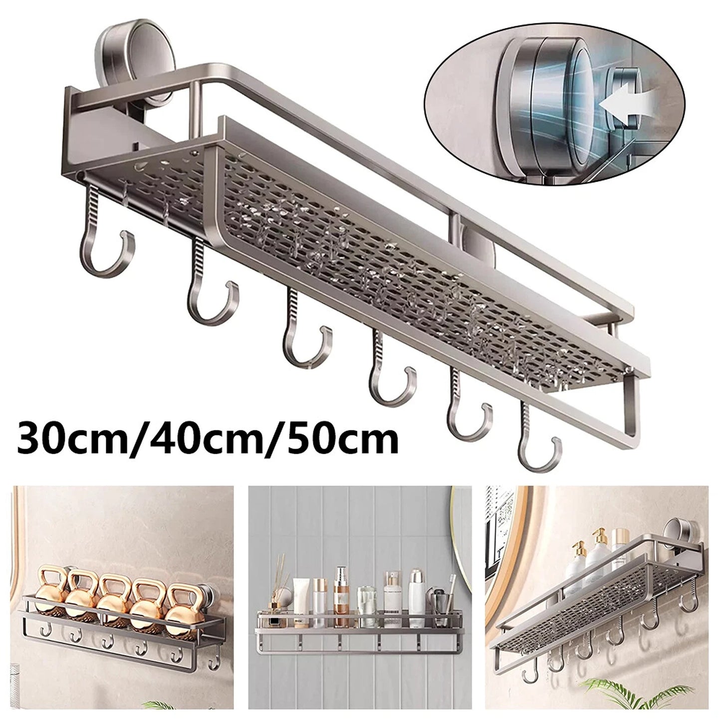 Aluminum Wall Rack Suction Cup Shower Caddy Bathroom Shelf Organiser