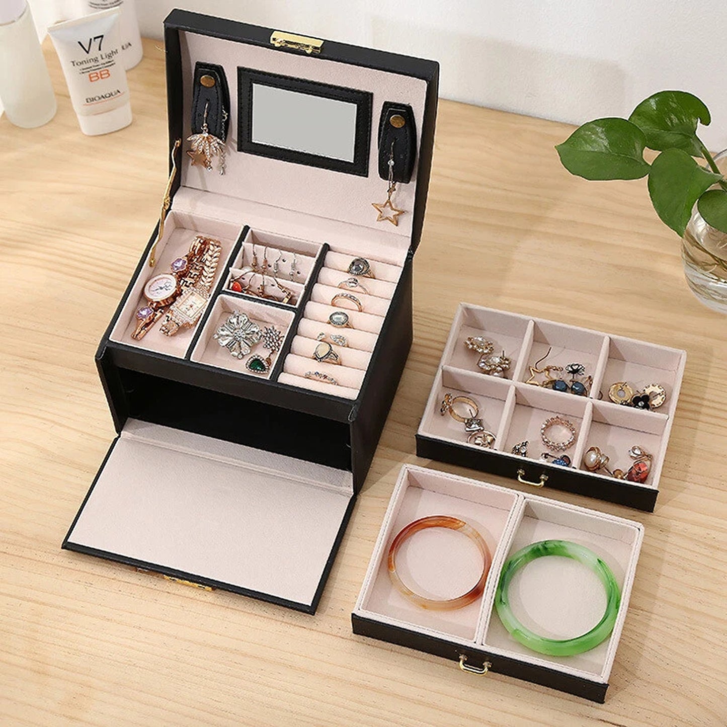 Jewelry Storage Case with Holder for Earrings and Rings