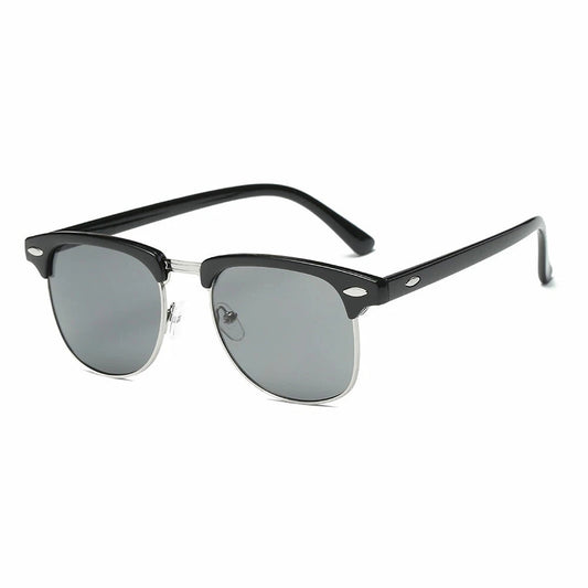 Grey Black Lens Vintage Half Rim Reflective Sunglasses for Men and Women