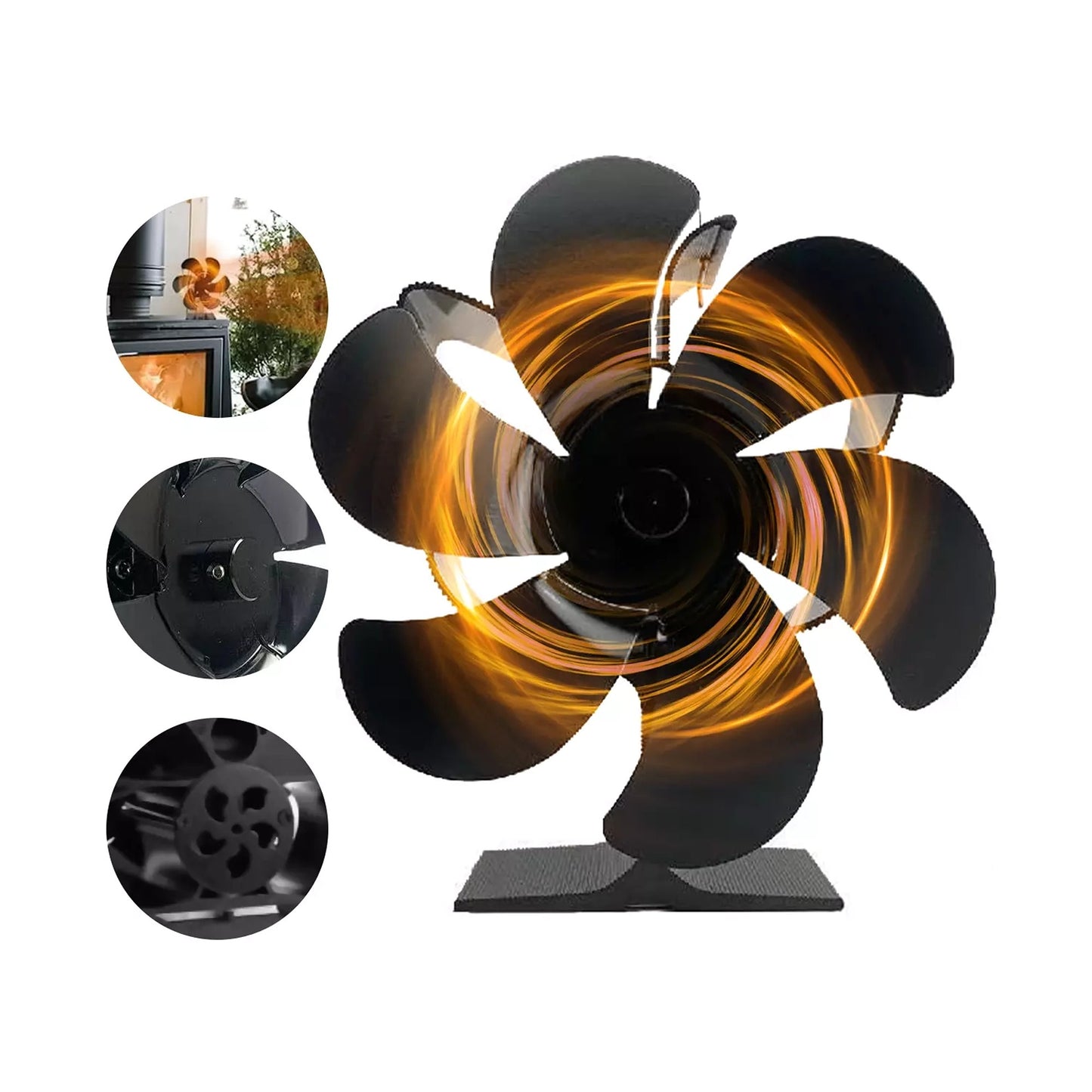 6 Blade Heat Powered Stove Fan for Wood Burner and Log Fire