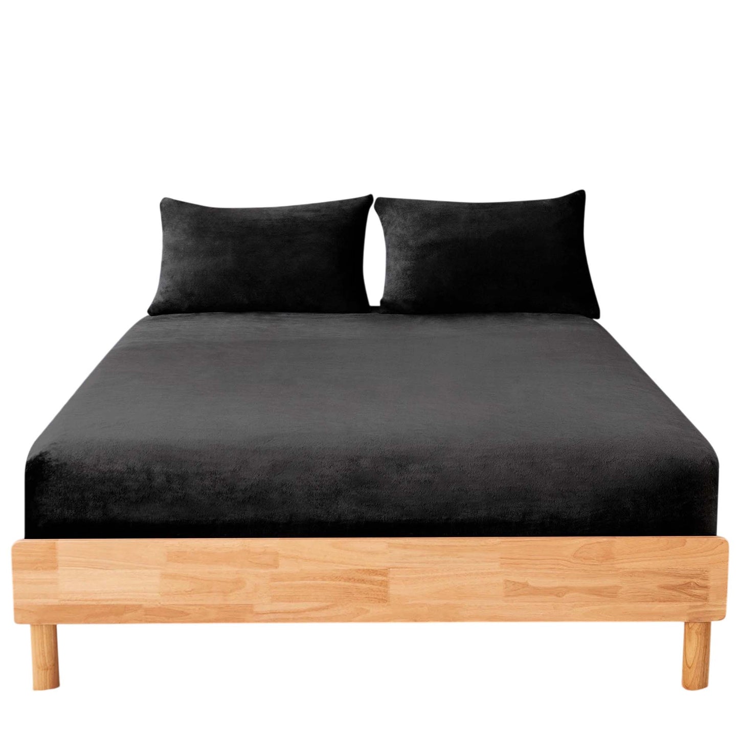 Black Warm Flannelette Fitted Sheet and Pillowcase Set No Flat Sheet
