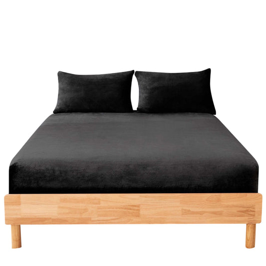 Black Warm Flannelette Fitted Sheet and Pillowcase Set No Flat Sheet