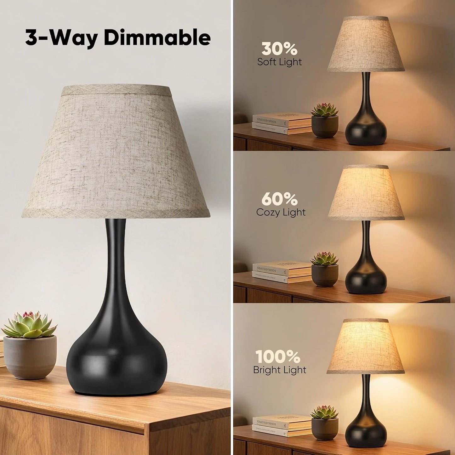 Touch Bedside Table Lamp with Three Way Dimmable Lighting