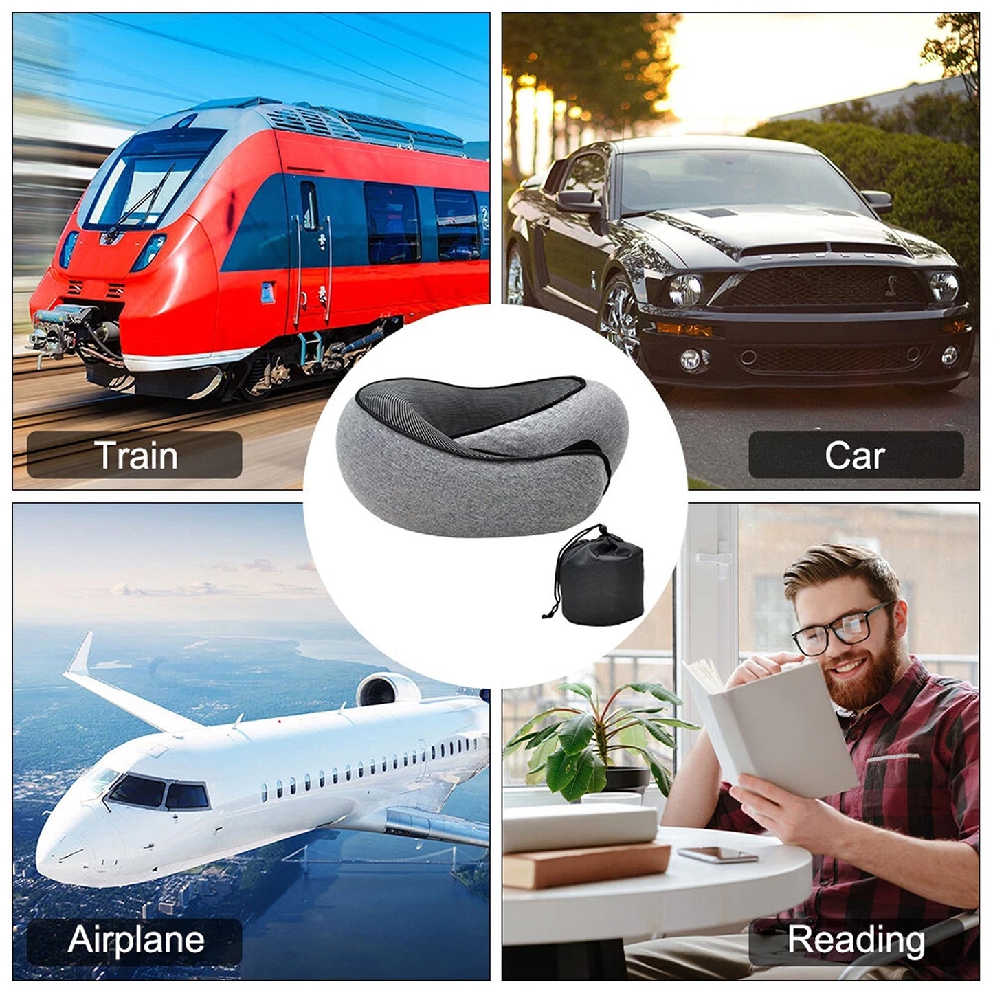 Travel Neck Pillow Memory Foam Portable Soft U Shaped Neck Head Support