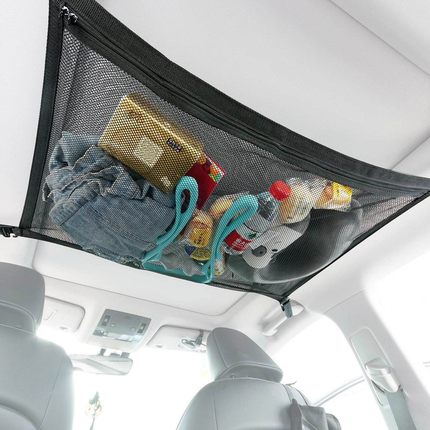 Car Roof Storage Net Zipper Bag Interior Travel Pocket