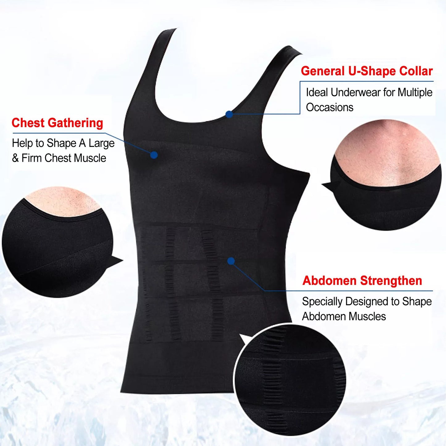 Slim Fit Compression Vest for Men Body Shaper Undershirt - Black