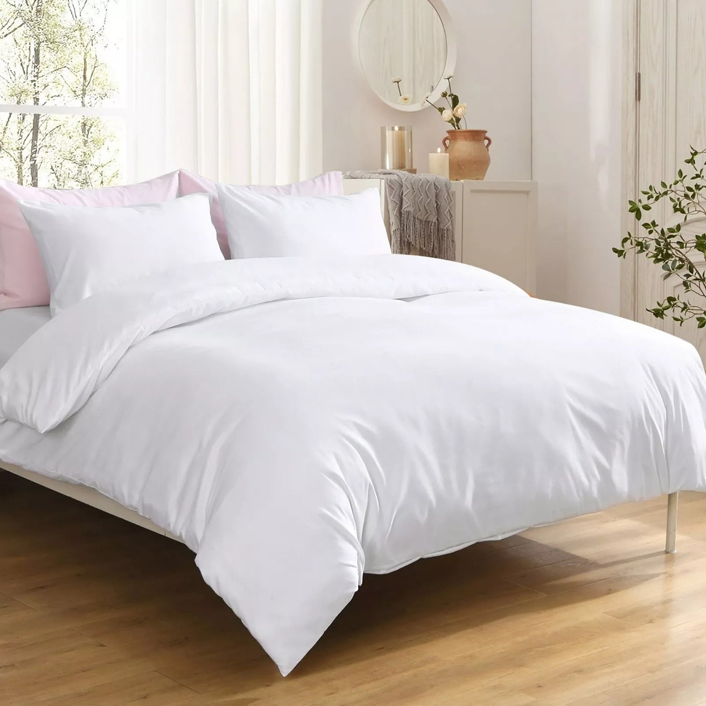 2000TC Soft Quilt Doona Duvet Cover Set Single Queen King Size Bed - White