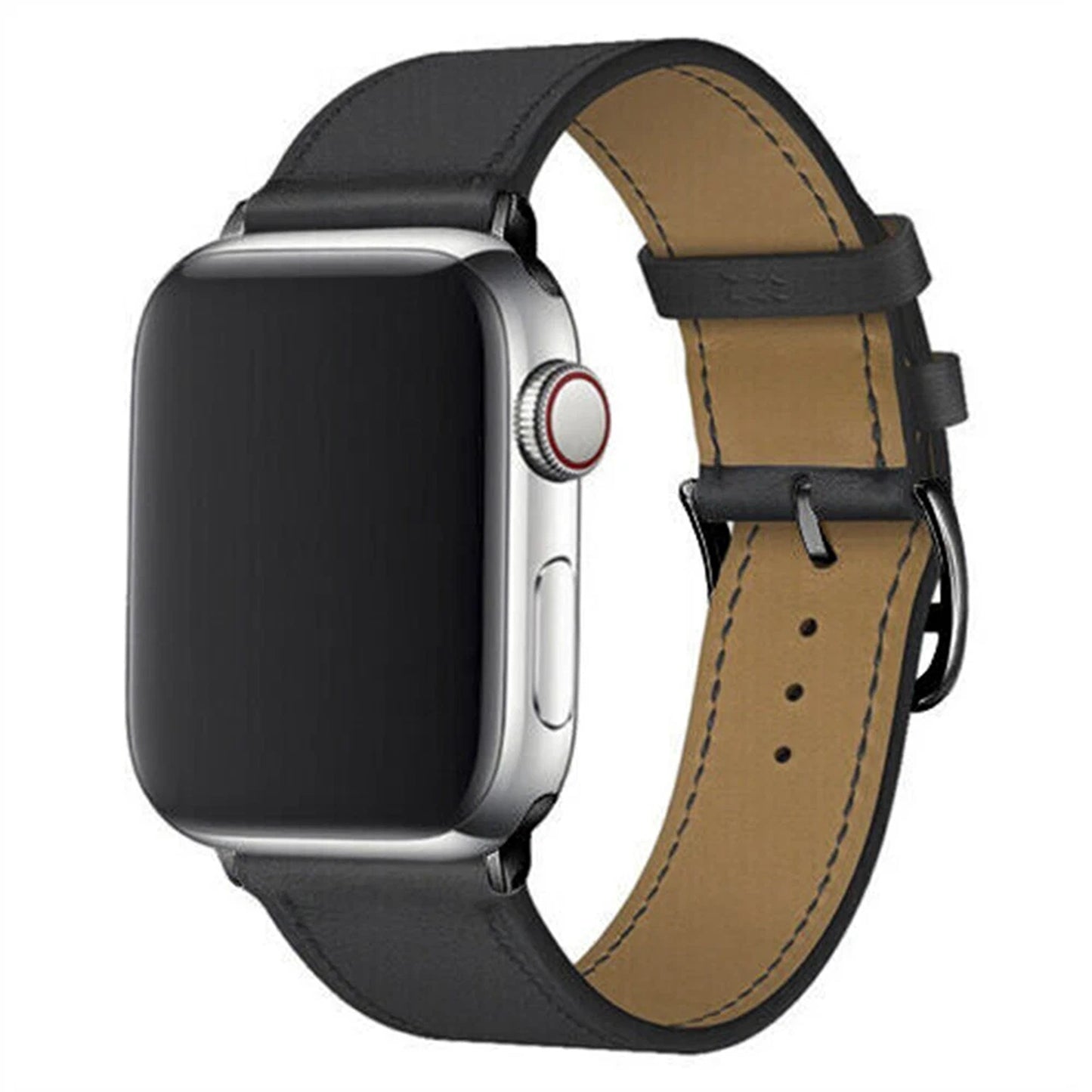 Genuine Leather Strap for Apple Watch Series 8 7 6 5 4 3 SE - Black
