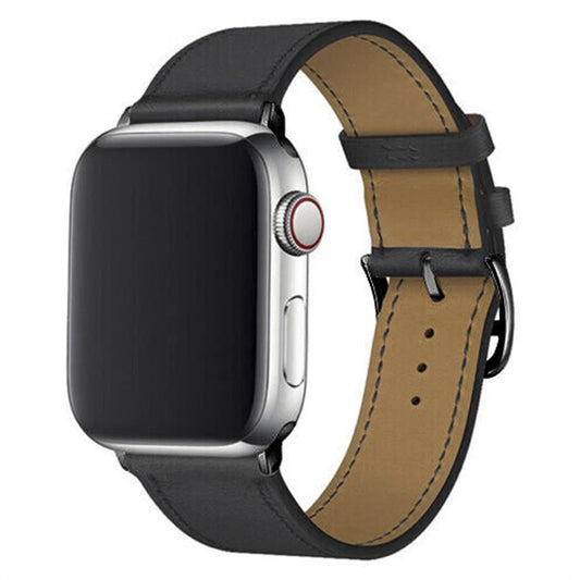 Genuine Leather Strap for Apple Watch Series 8 7 6 5 4 3 SE - Black