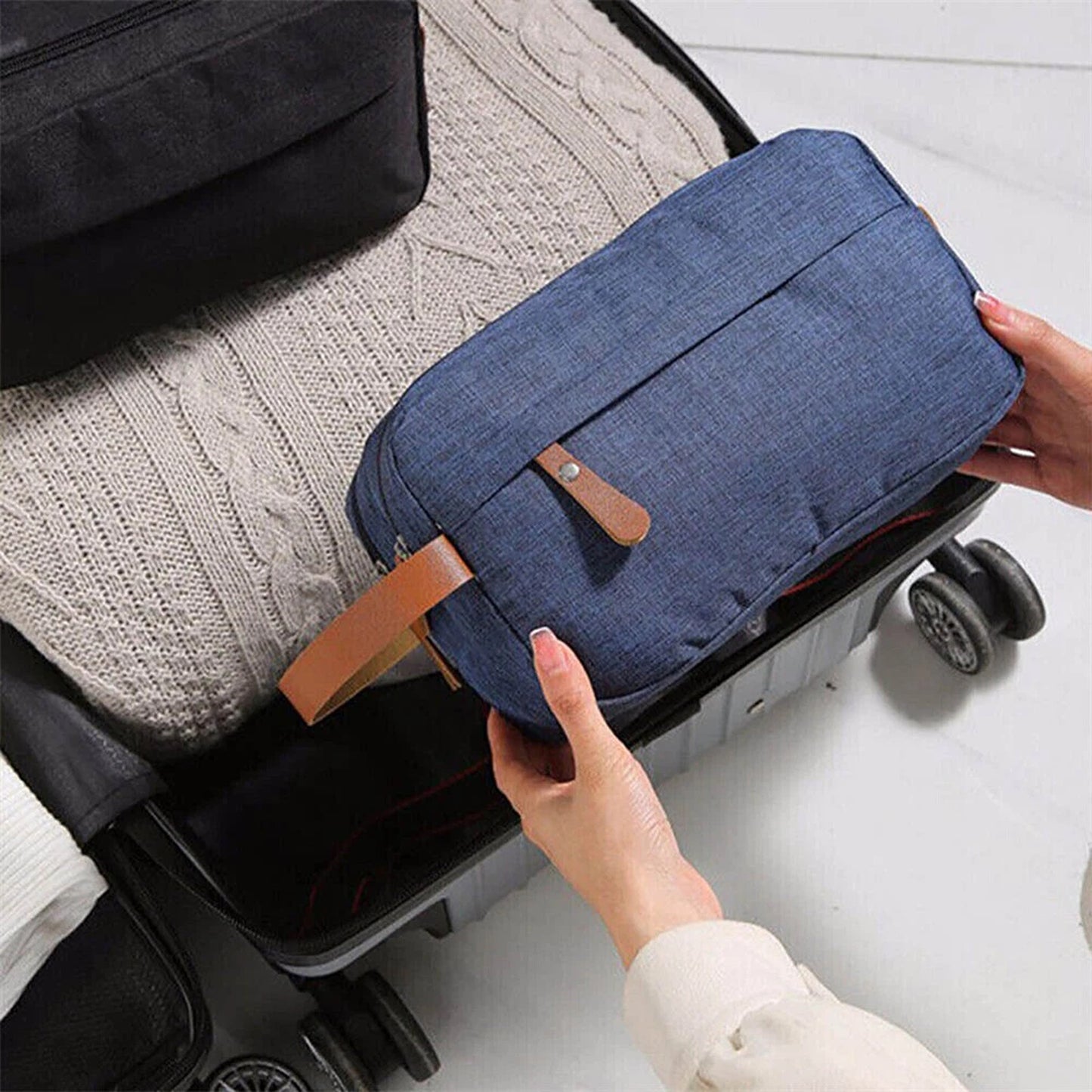 Navy Blue Compact Toiletry Bag for Travel and Gym