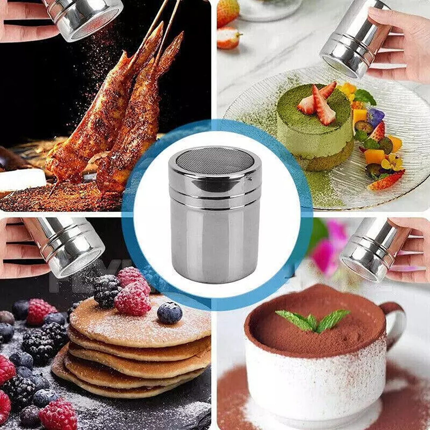 Stainless Steel Chocolate Powder Shaker for Coffee and Desserts