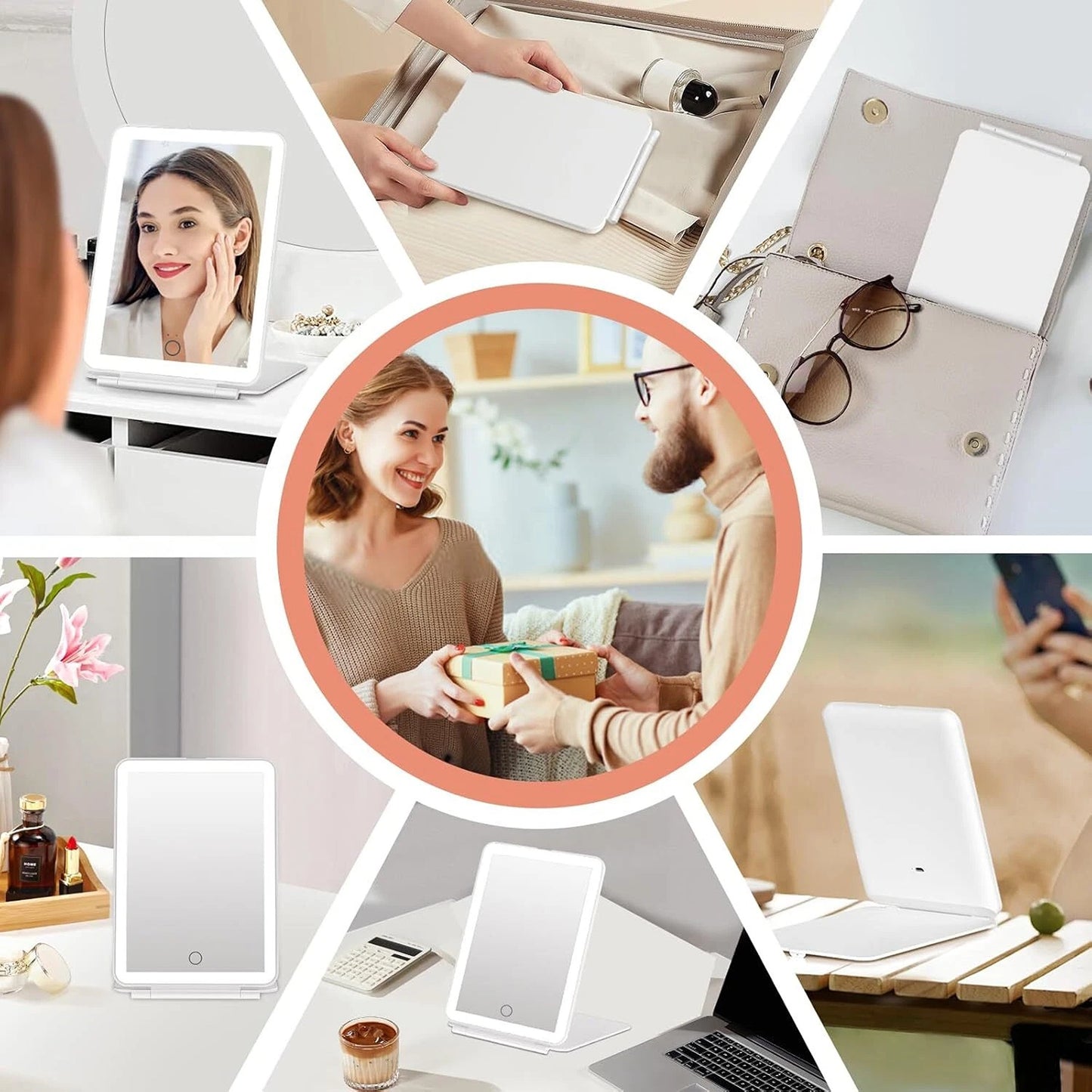 Rechargeable LED Folding Makeup Mirror with USB and Touch Screen